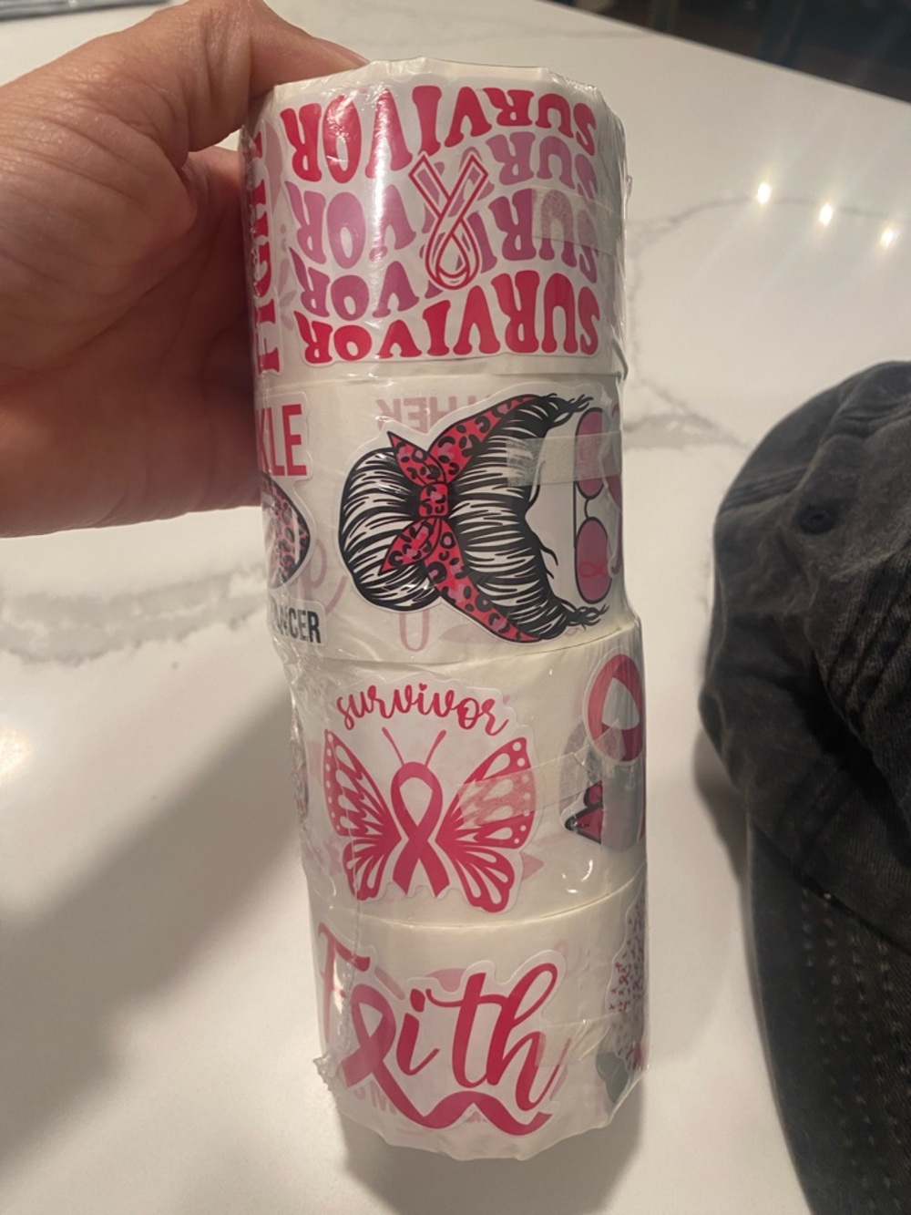 “Believe” Baseball Cap & Breast Cancer awareness stickers 4 rolls - Picture 2 of 8
